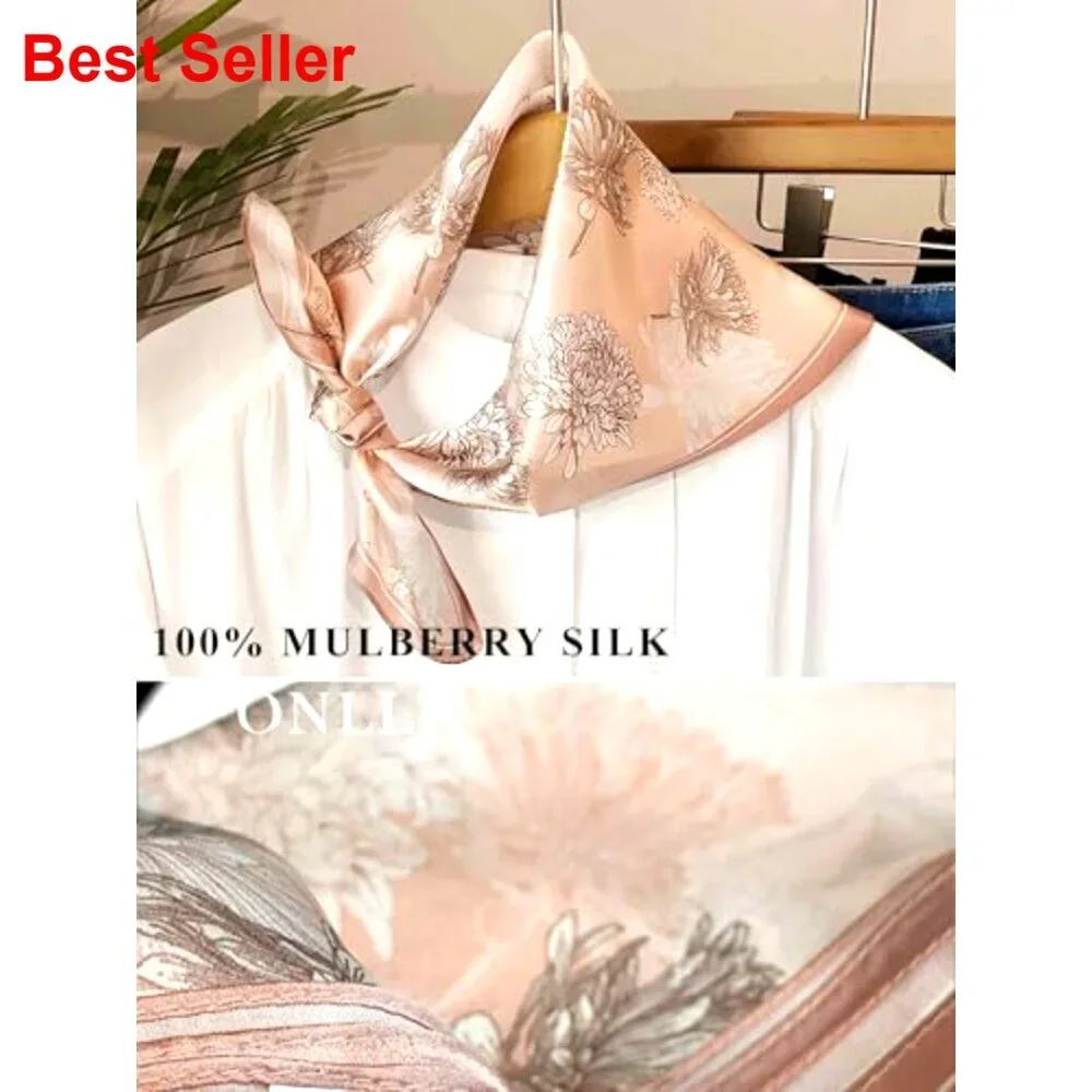 100% Mulberry Silk Scarf Lightweight Square Neckerchief Wrap